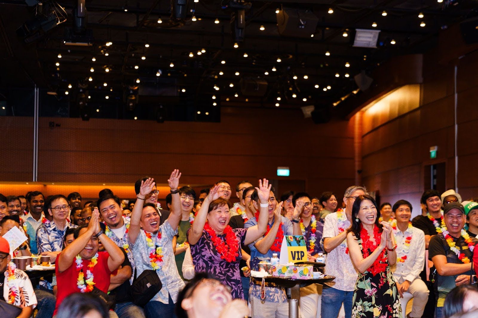 Enthusiastic crowd at a corporate Dinner and Dance event.